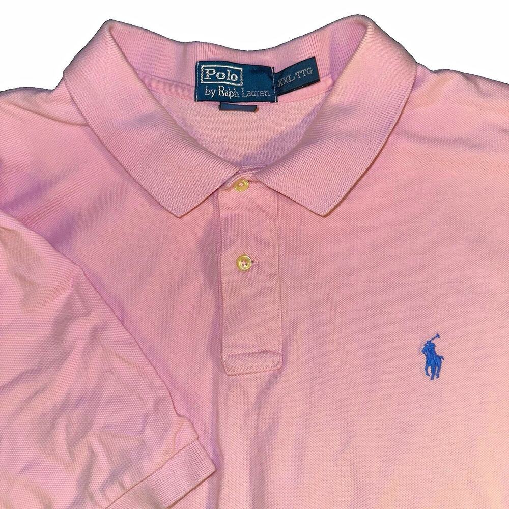 Polo Ralph Lauren Shirt Mens XXL 2XL Light Pastel Baby Pink Blue Pony Pique SS